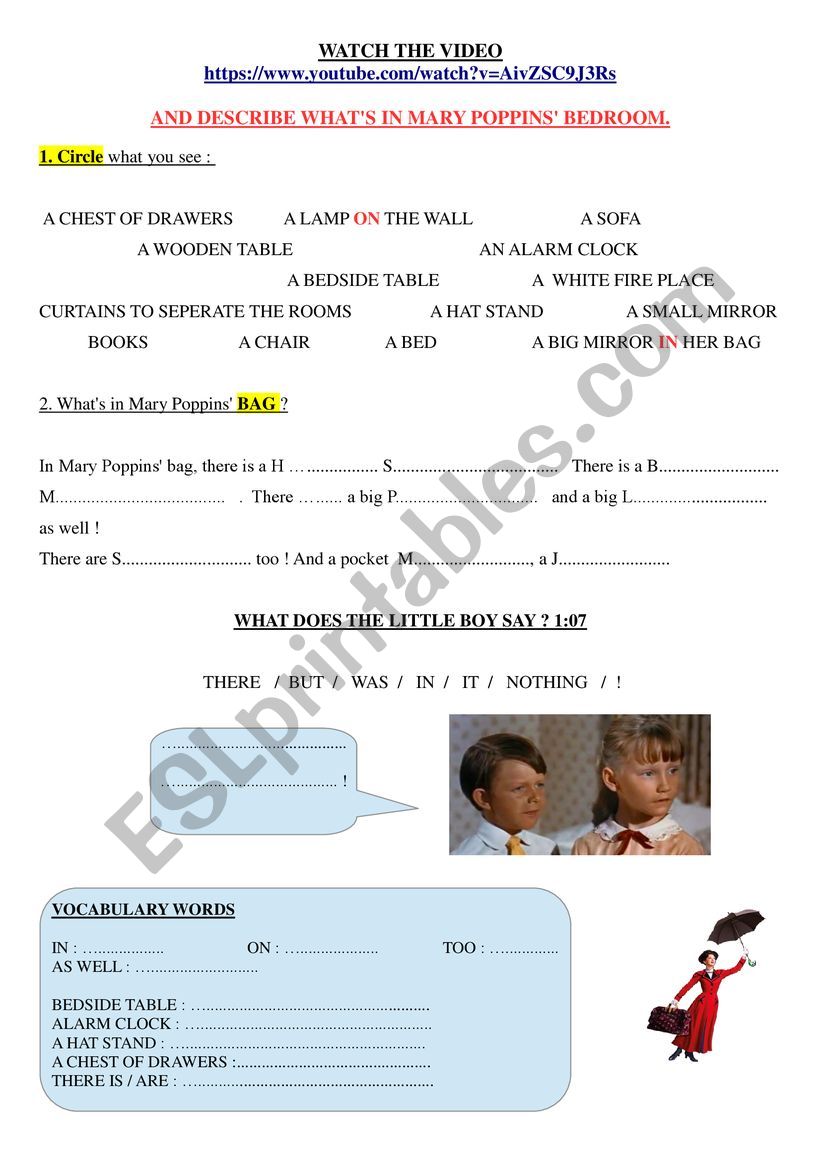 What´s in Mary Poppins´ bag? ESL worksheet by colypuce