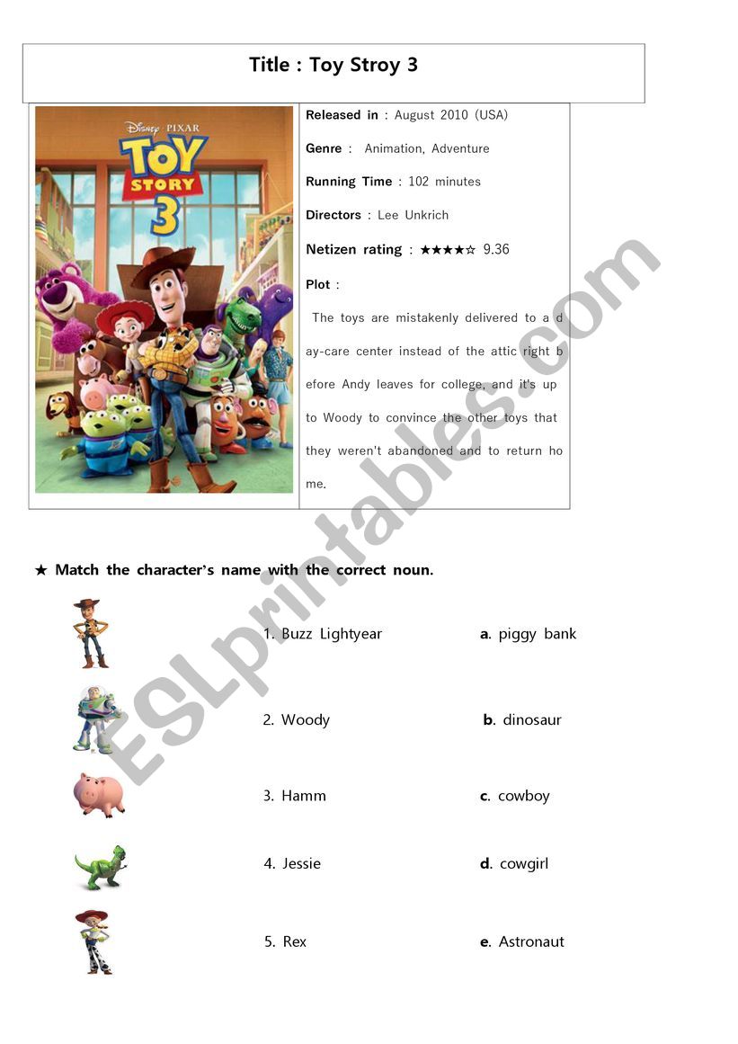 toy story worksheet worksheet