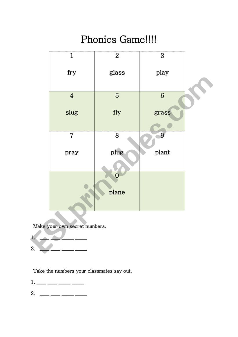 Phonics Game (Make numbers) worksheet