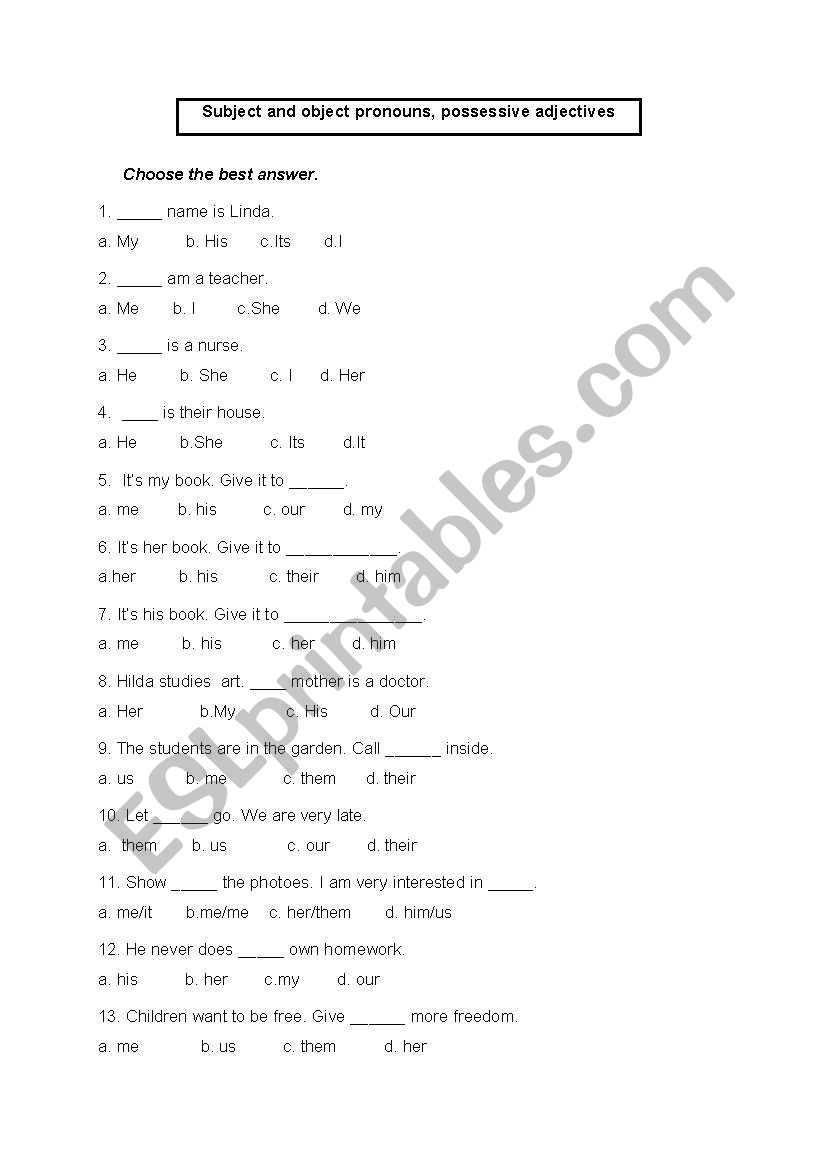 Subject and object pronouns, possessive adjectives