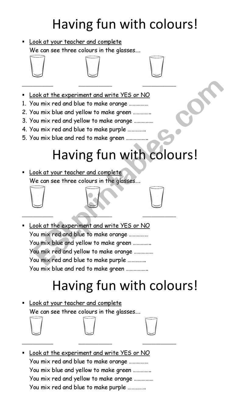 experiment with colours worksheet