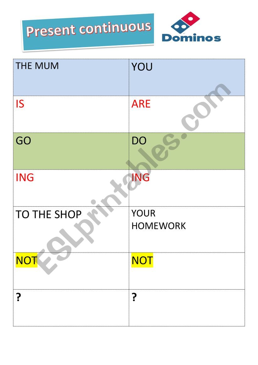 Present continuous dominoes worksheet