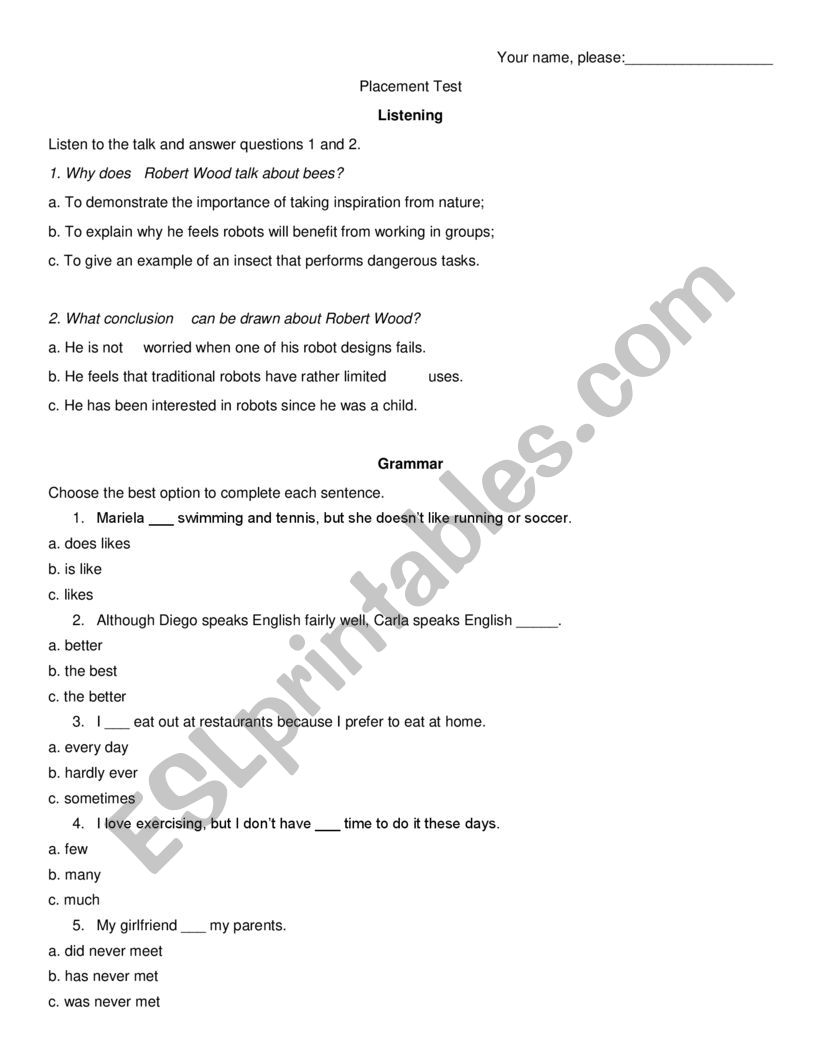 Test Upper-Intermediate worksheet