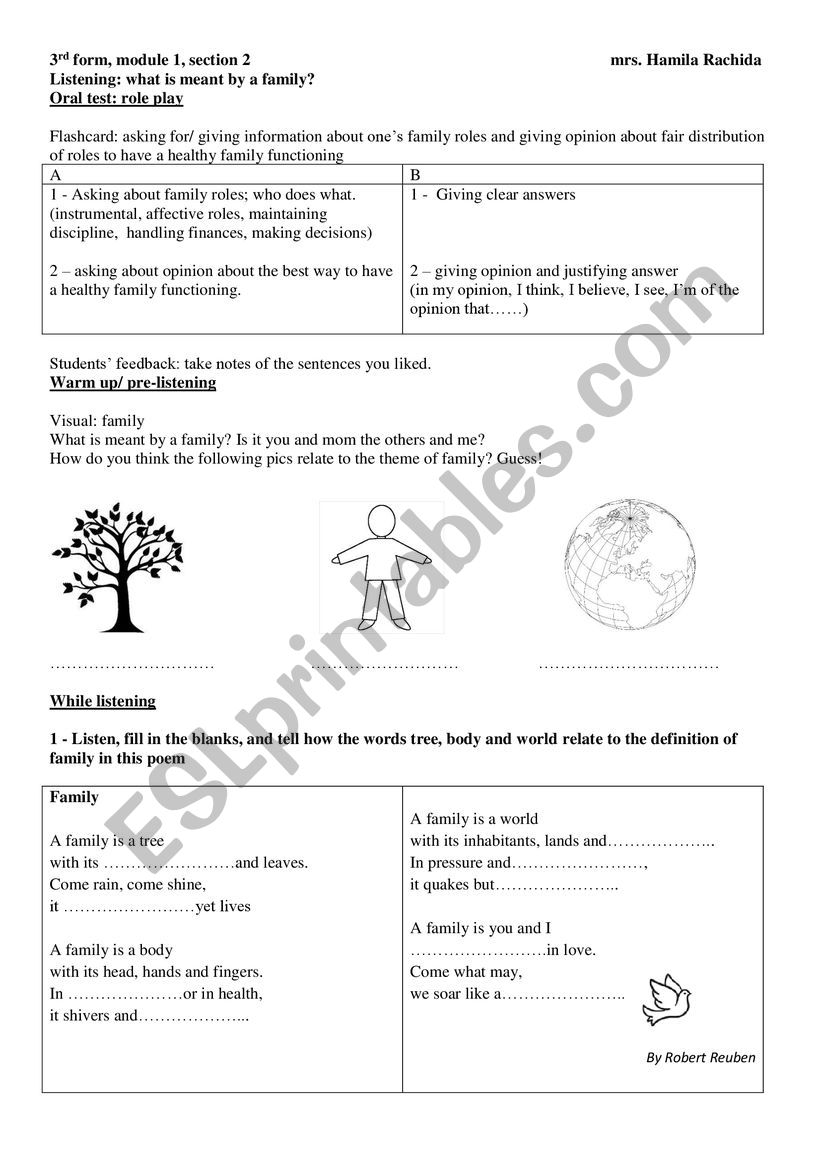 family life worksheet