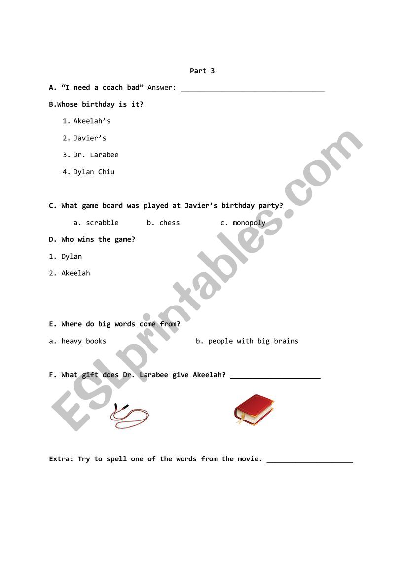 Akeelah and the Bee Worksheet P3 of P5