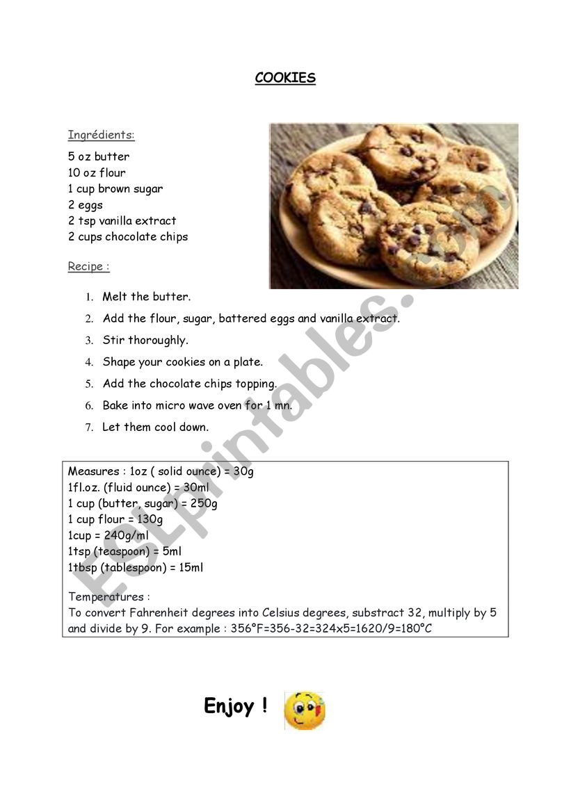Cookies recipe worksheet