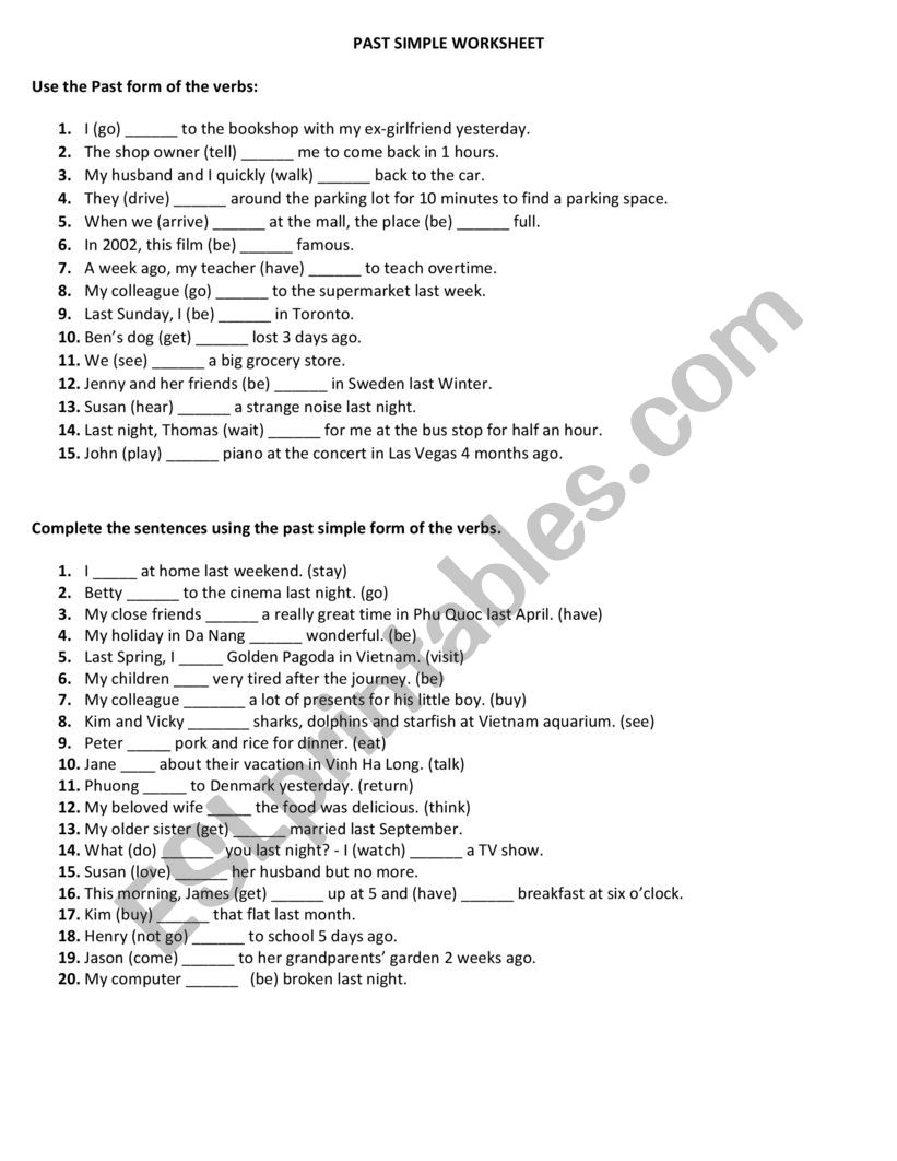 Past simple worksheet P1 worksheet