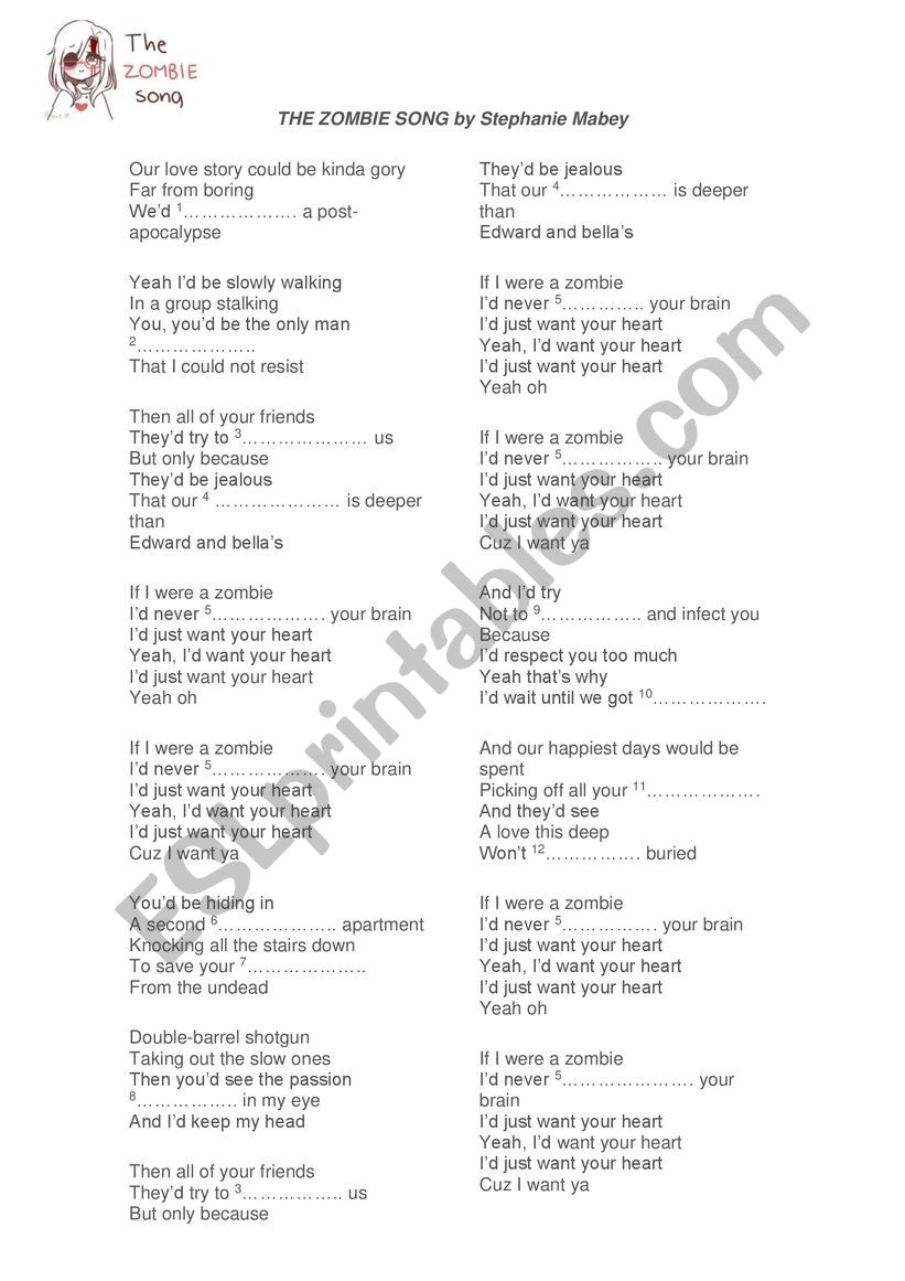 The Zombie Song, a frightening love song to practise second conditional
