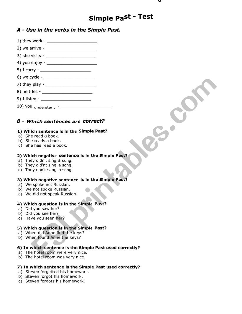 simple  past worksheet