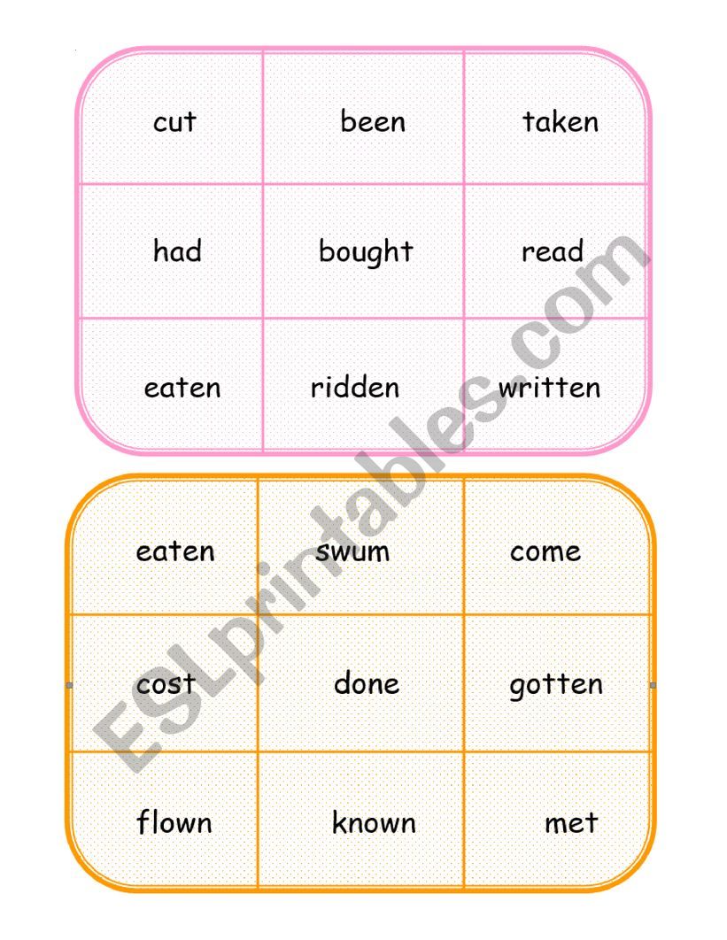 Bingo Verbs in past participle