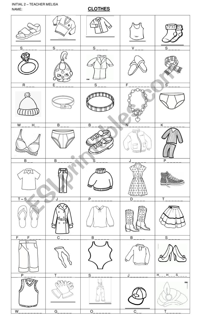 LABEL THE CLOTHES worksheet