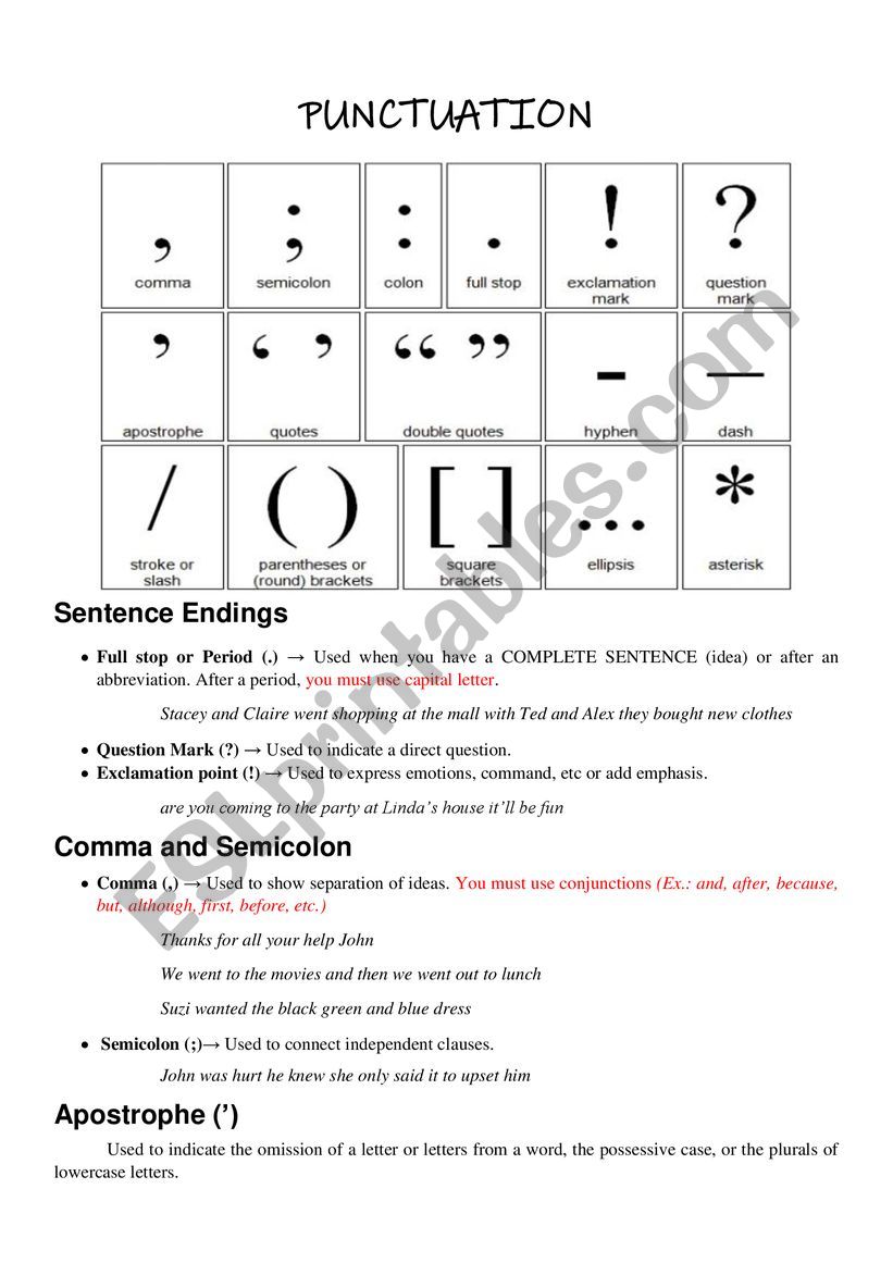 Punctuation worksheet