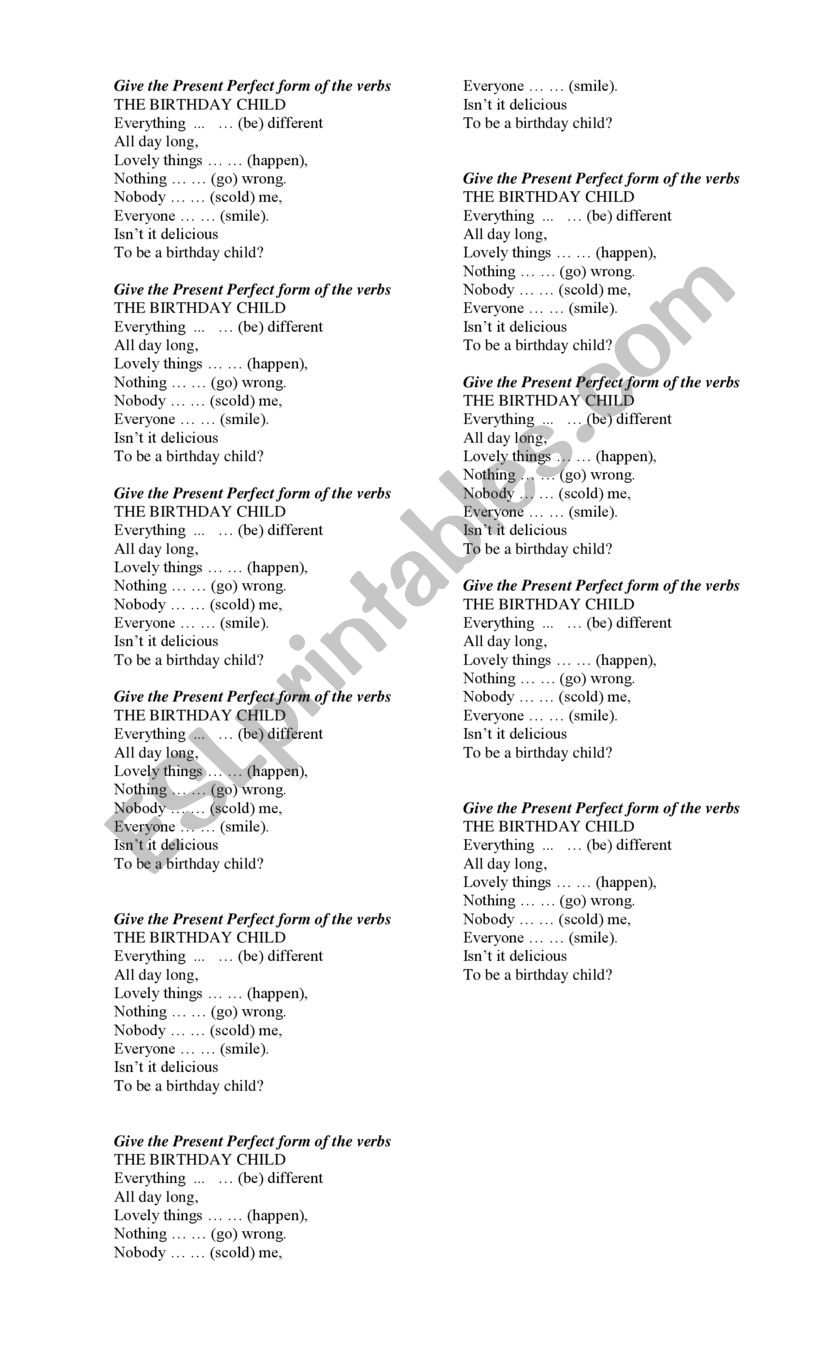 Birthday Party worksheet