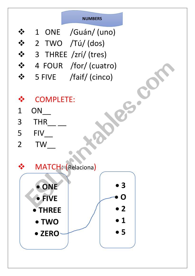 NUMBERS 1-5 worksheet
