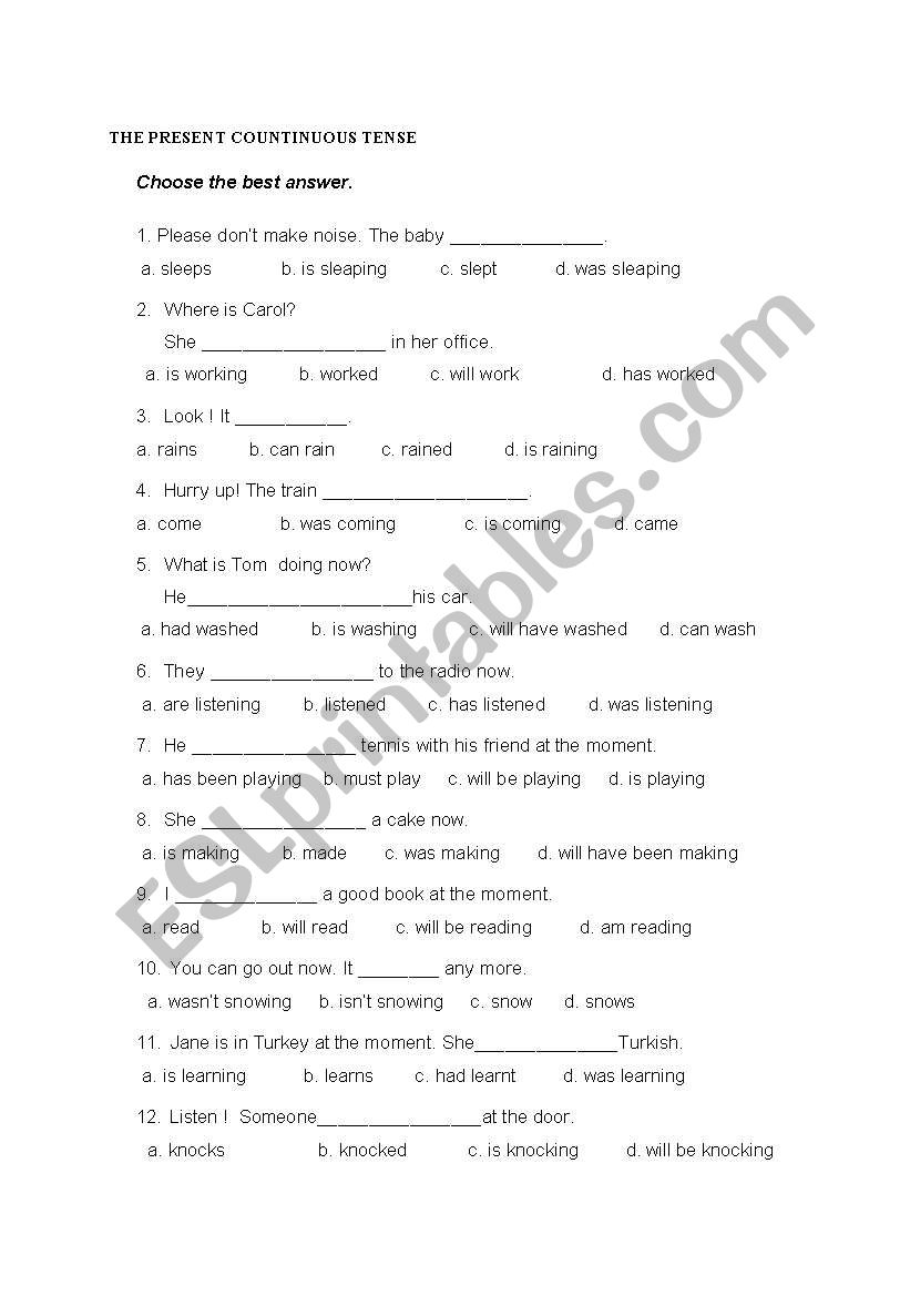 PRESENT COUNTINUOUS TENSE worksheet