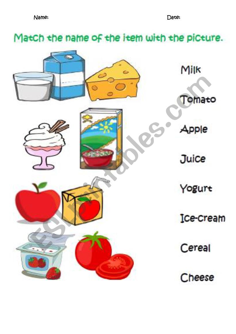 FOOD worksheet