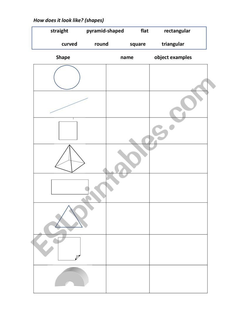 Describing Shapes of Objects worksheet