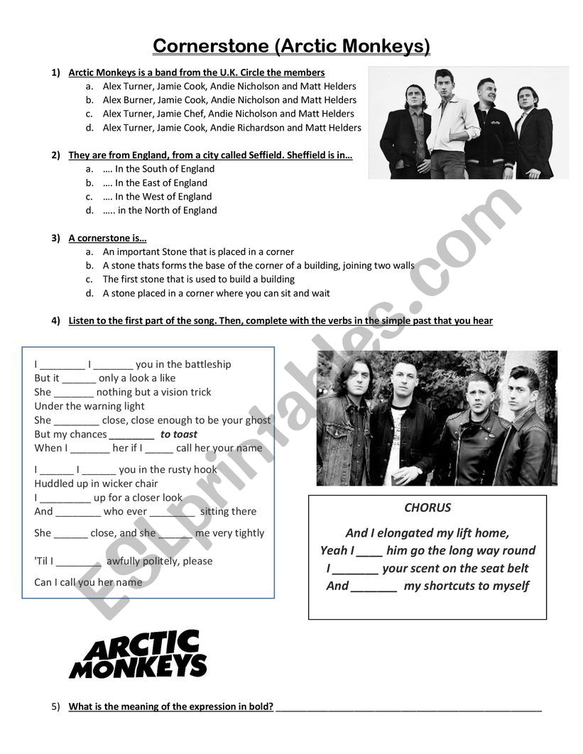 Cornerstone-Arctic Monkeys worksheet