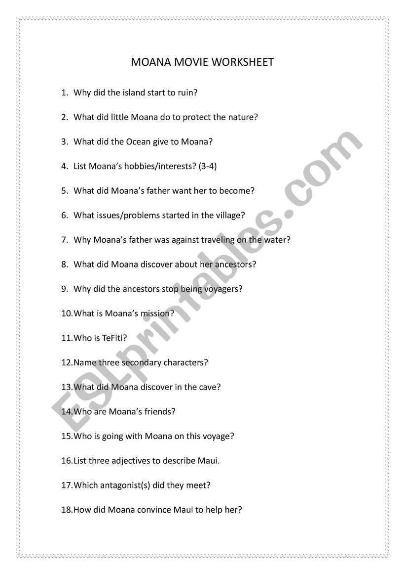 Moana  worksheet