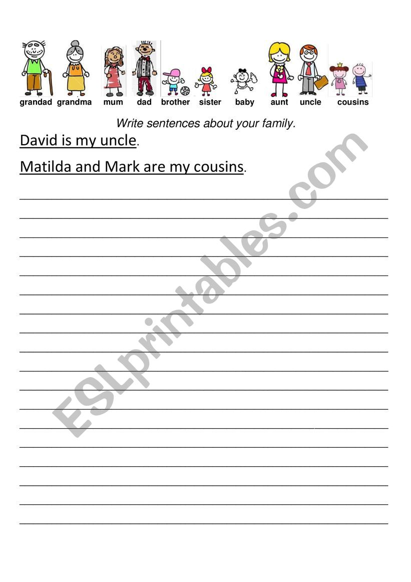 Family Writing Starters level worksheet