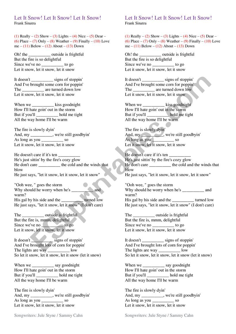 Frank Sinatra - Let it snow worksheet