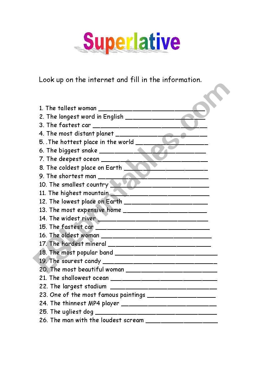 SUPERLATIVE worksheet