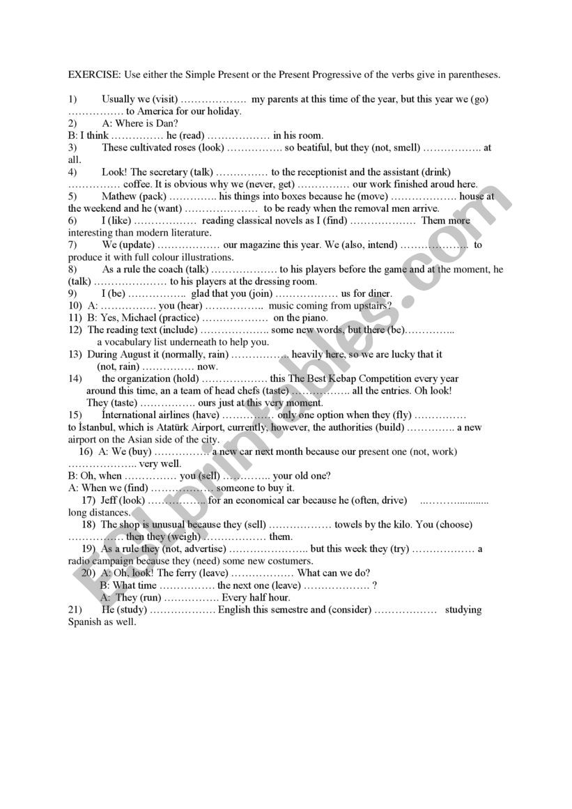 simple present or continuous worksheet