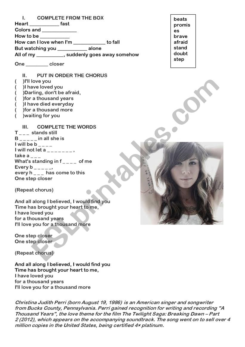 A THOUSAND YEARS worksheet