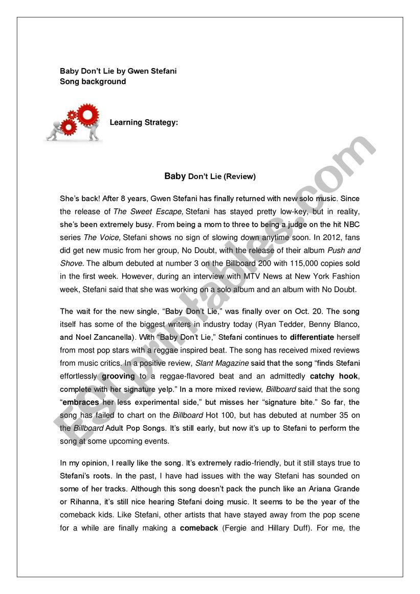Baby DonÂ´t Lie worksheet