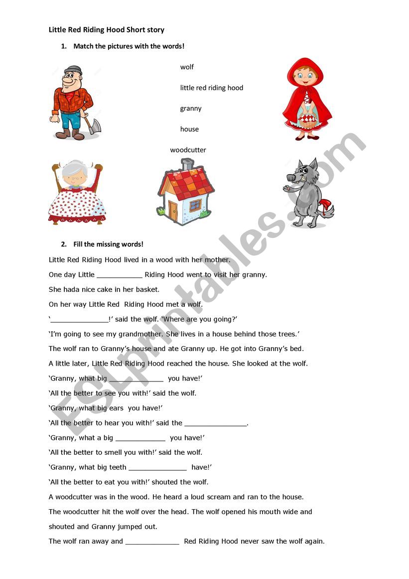 Little red riding hood worksheet