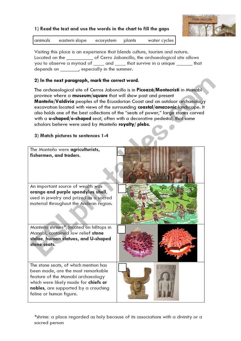 Cerro Jaboncillo Reading & Answers sheet