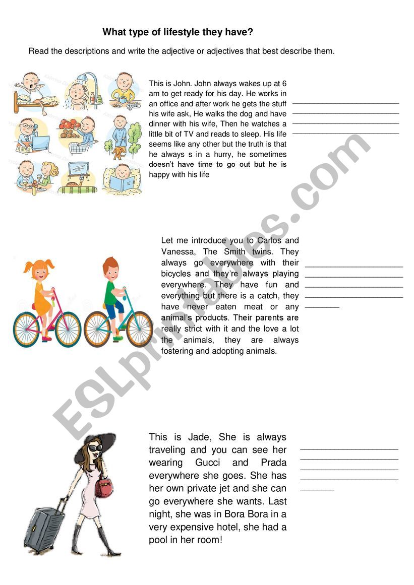 Describing Lifestyles worksheet