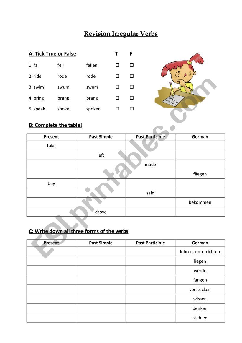 Revision Irregular Verbs worksheet