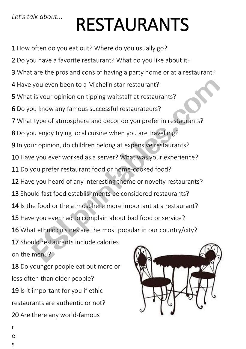 Conversation Questions: Restaurants