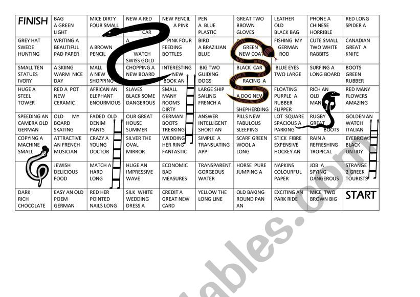 Order of Adjectives Game worksheet