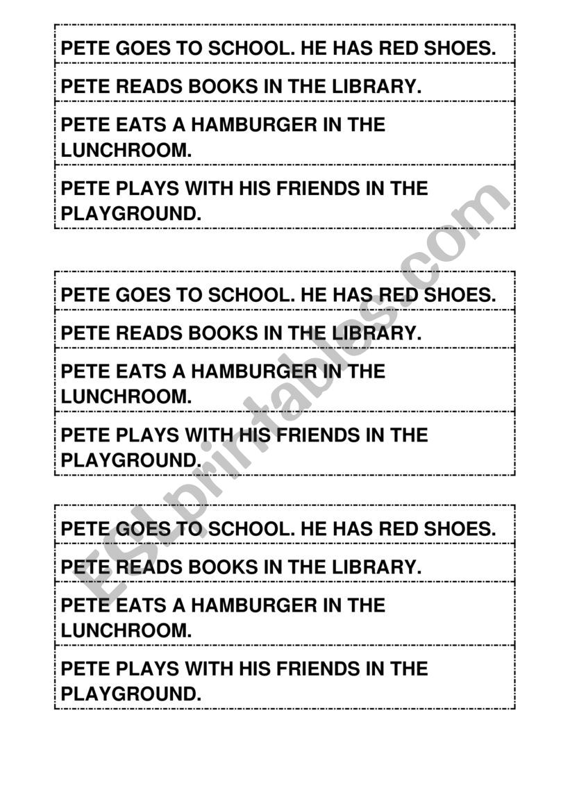 PETE THE CAT - CUT AND DRAW THESE SENTENCES