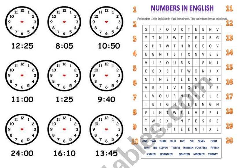 numbers worksheet