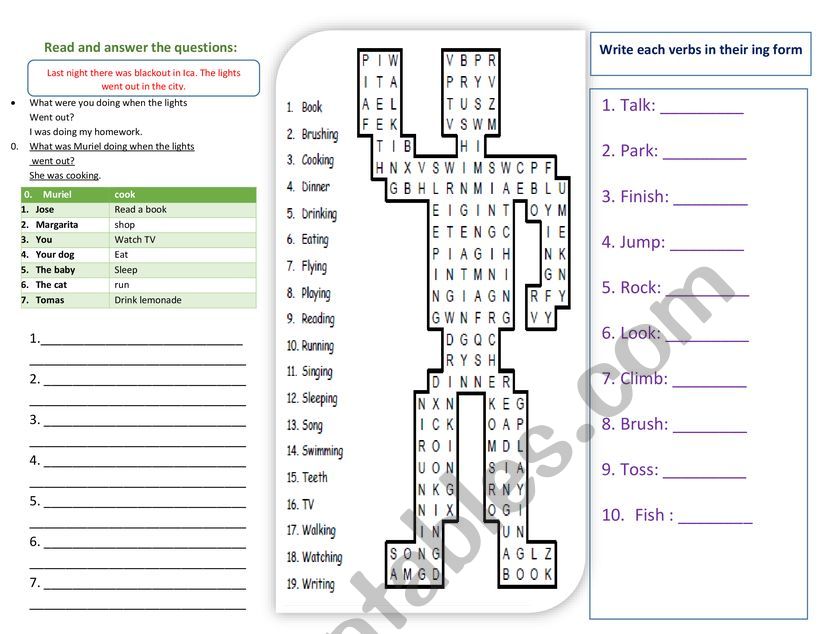 past continuous worksheet