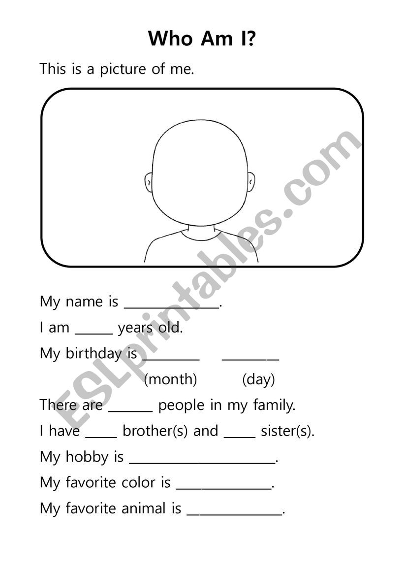 self introduction worksheet with drawing