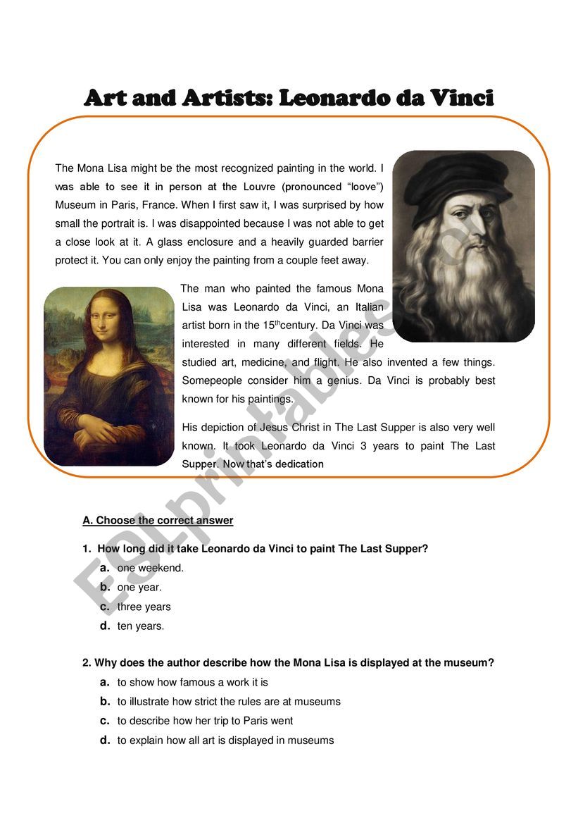 Leonardo da Vinci ESL worksheet by psirsan