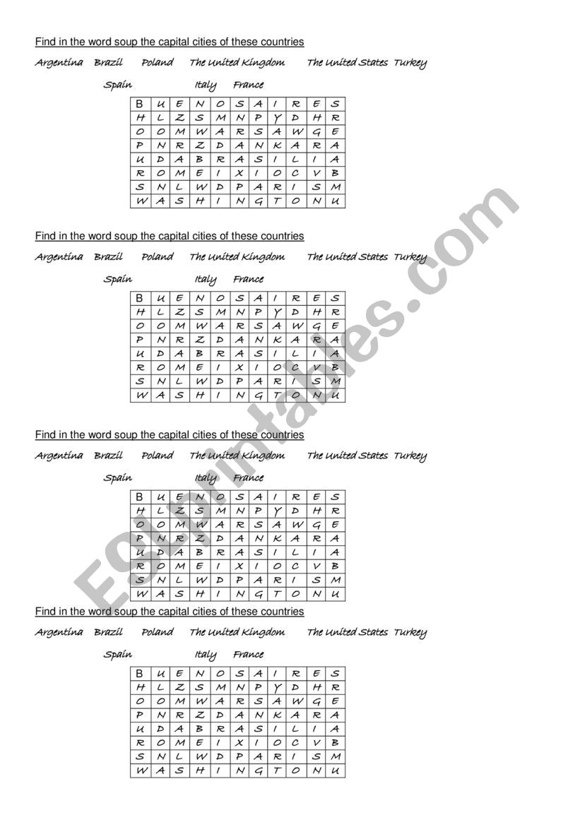 capital cities wordsoup worksheet