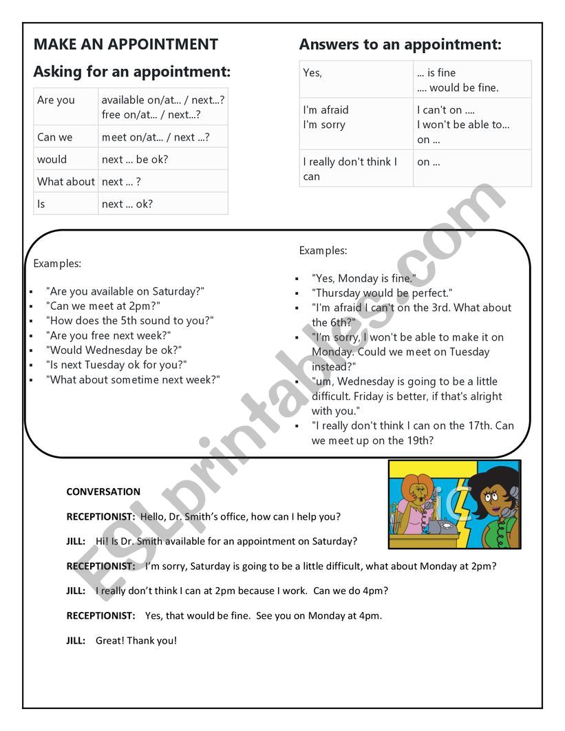 Make an Appointment  worksheet
