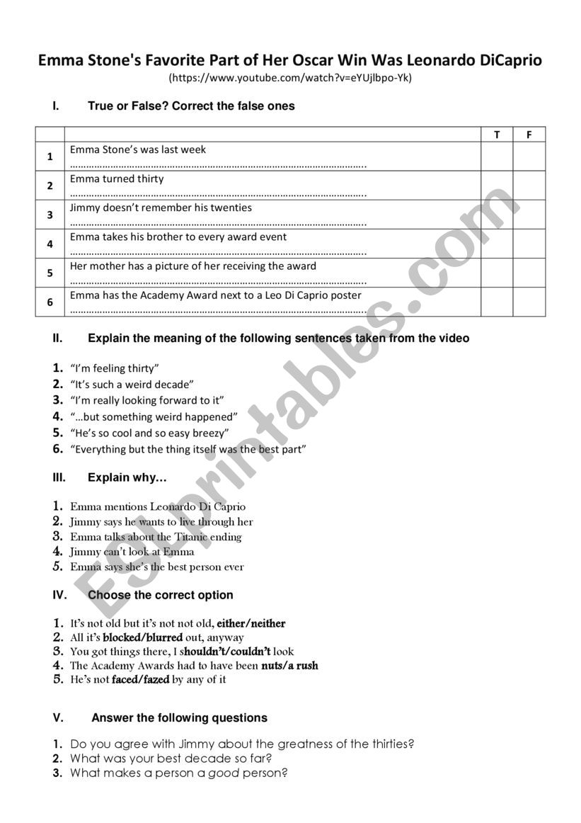 Emma Stone Interview - Listening video comprehension activity