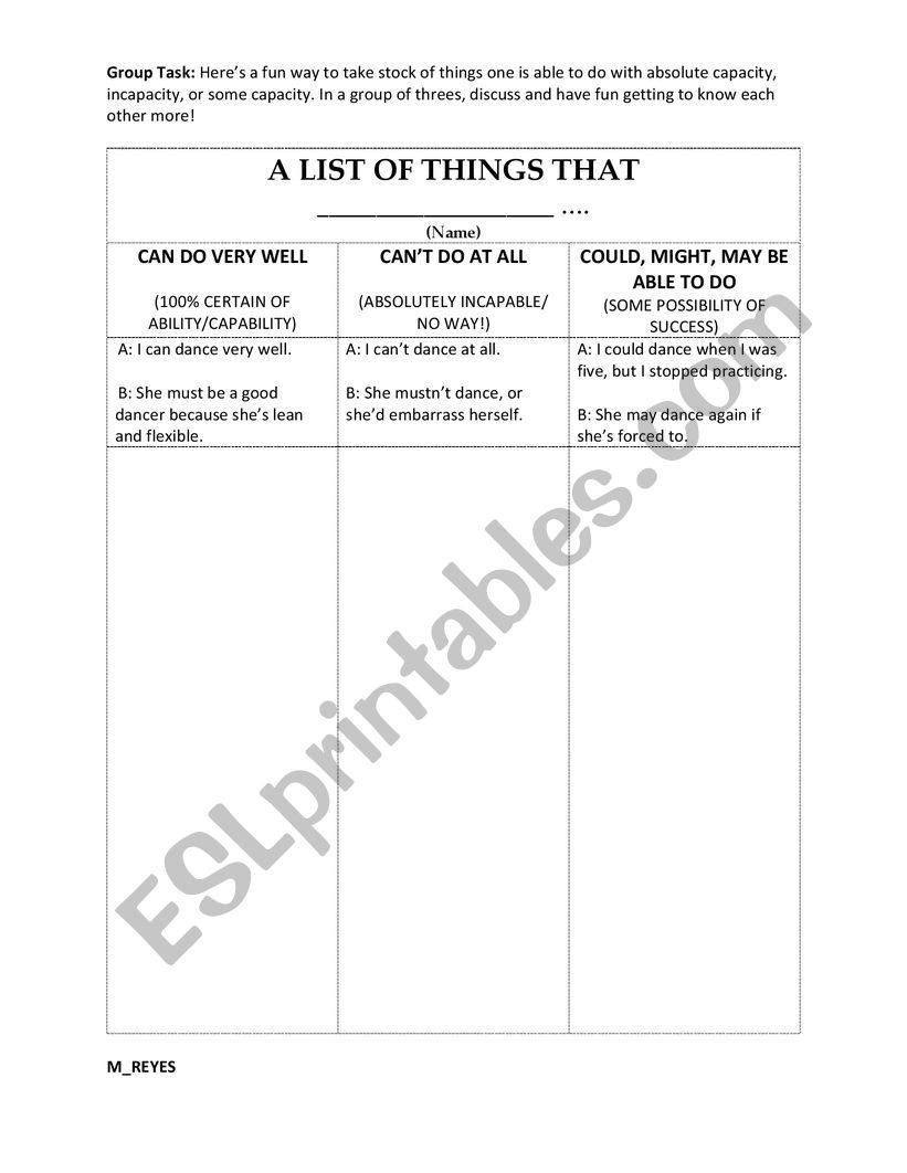 A List of Things ... worksheet