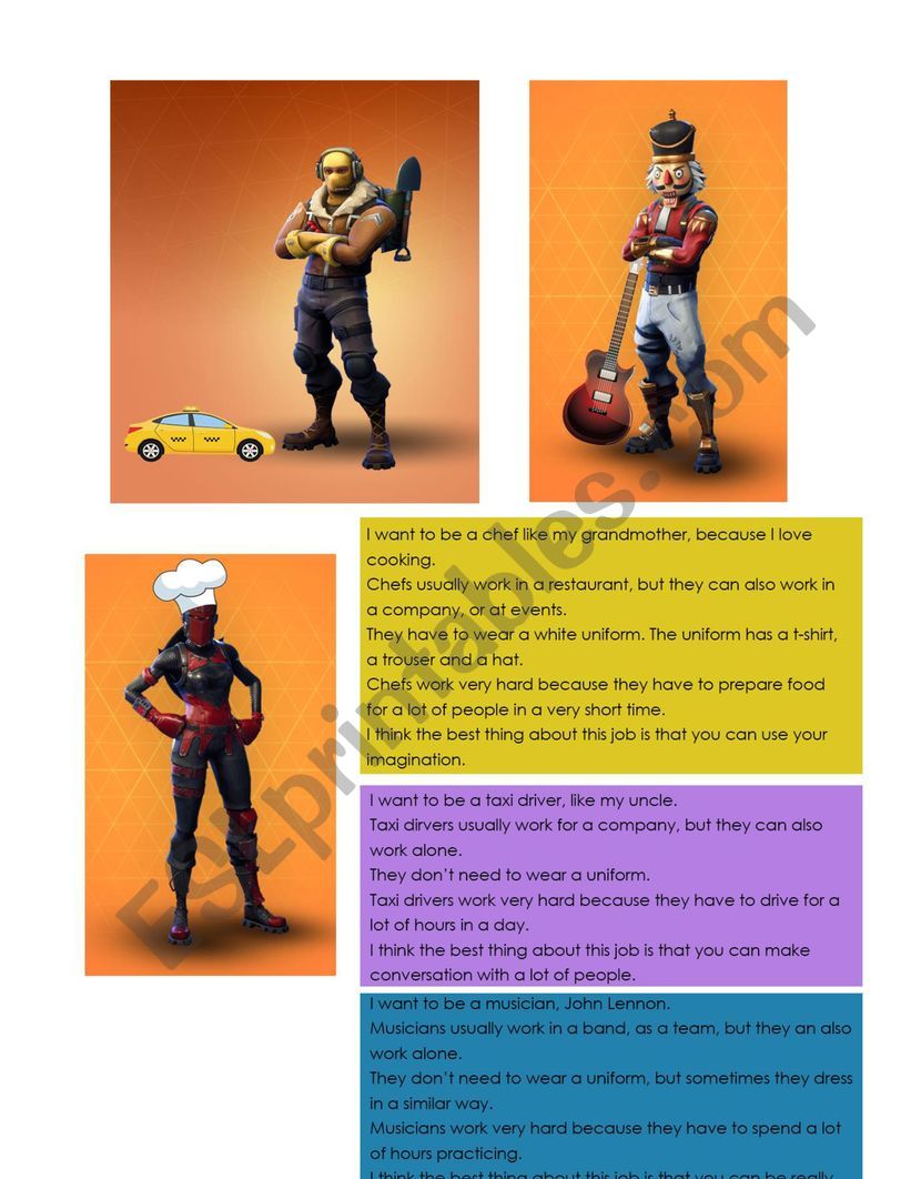 FORTNITE JOBS worksheet