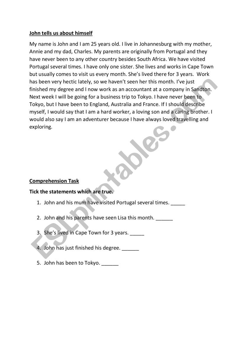 English ESL  Teacher worksheet
