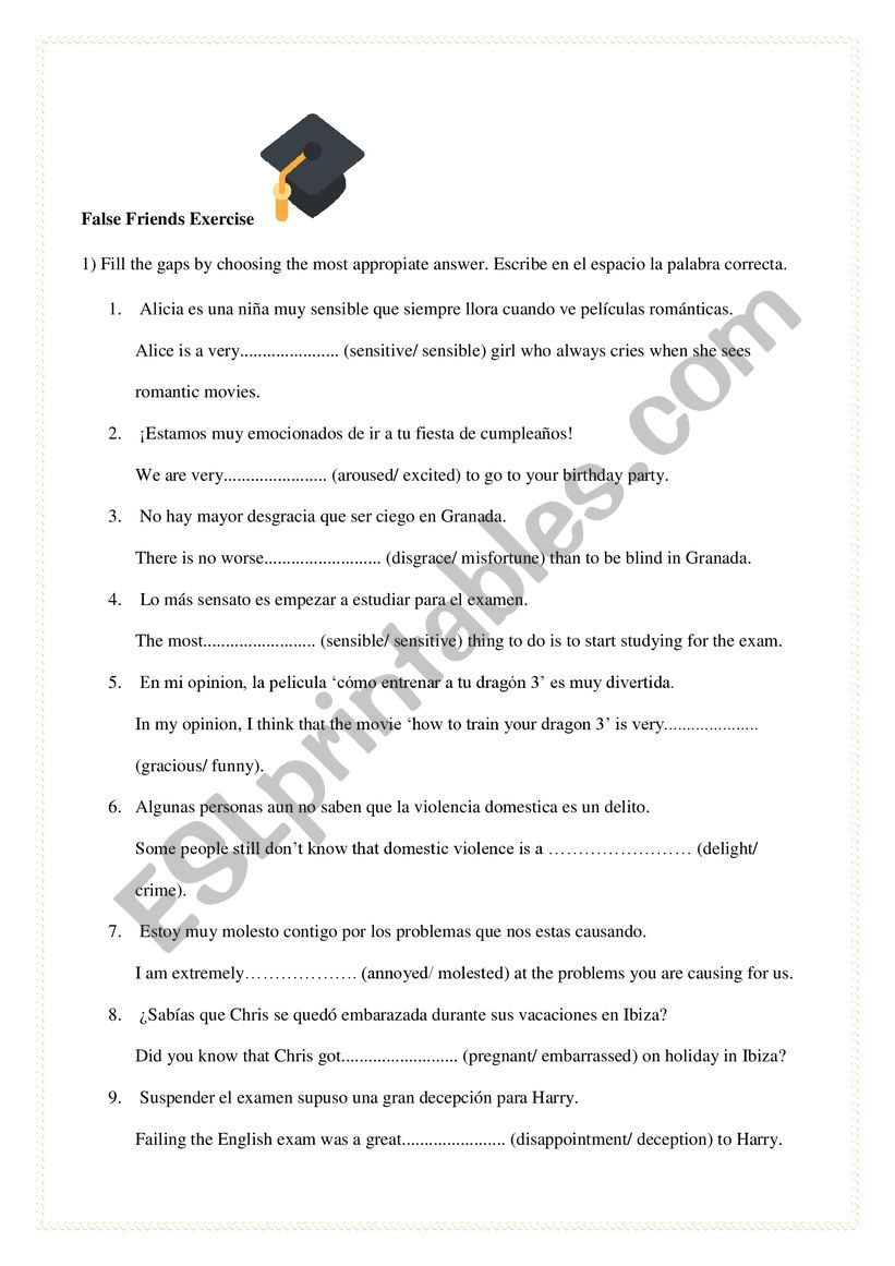 False Friends  worksheet