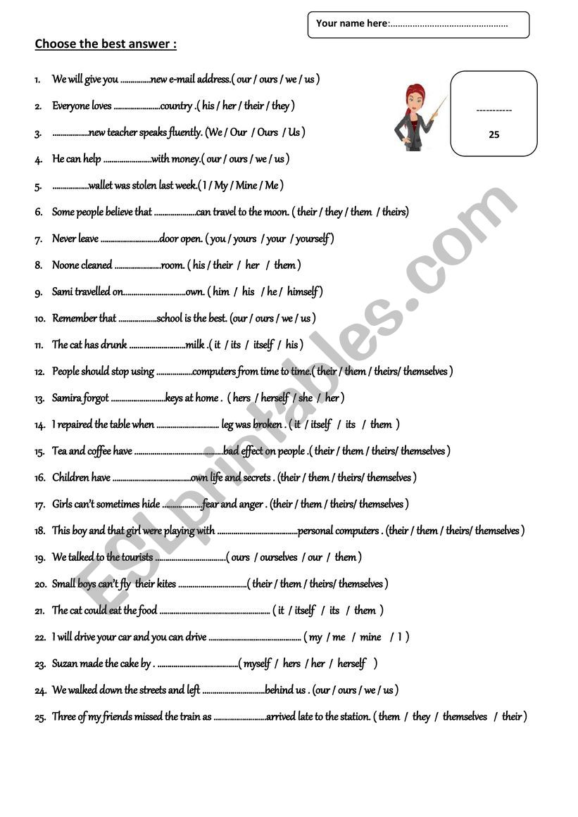 pronouns worksheet