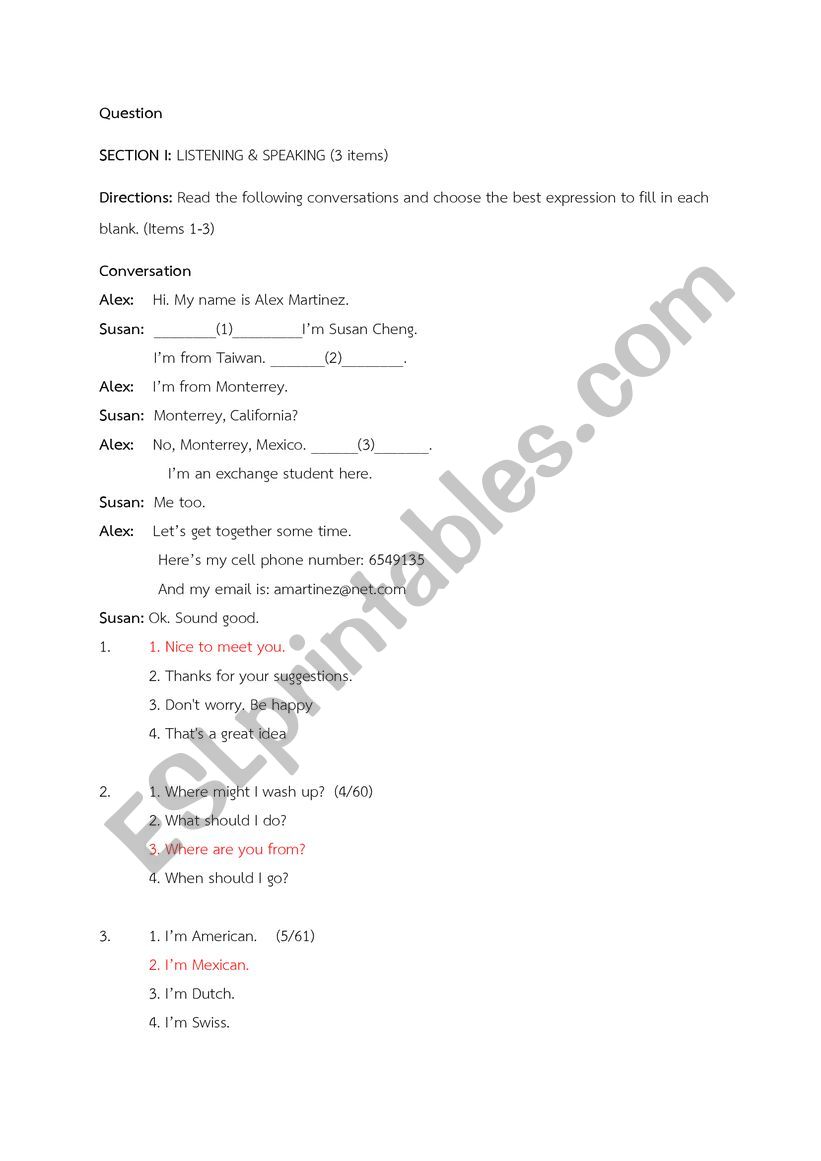 reading comprehension worksheet