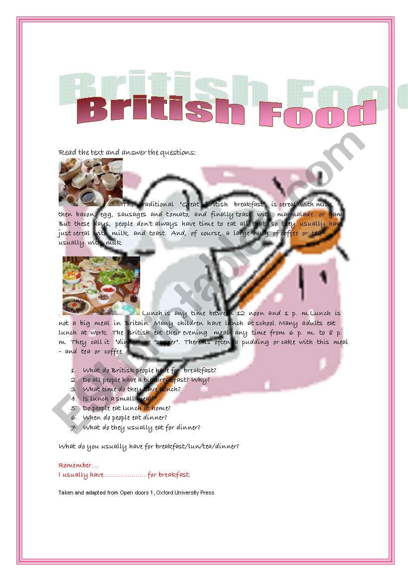 British food worksheet